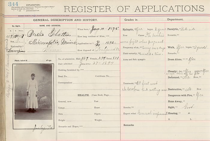 Bertha Flatten’s registration form.