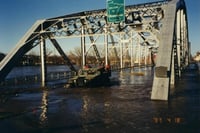 Flooding on Sorlie Bridge between Grand Forks and East Grand Forks, April 18, 1997.