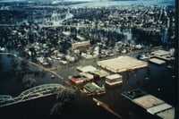 Aerial view of East Grand Forks, flooded.