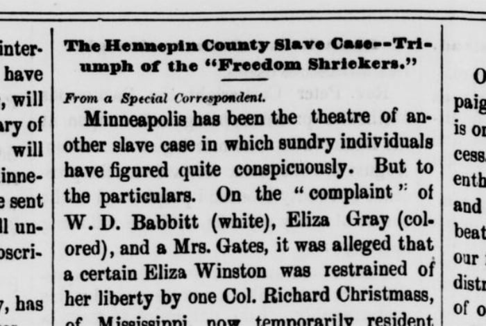 The Hennepin County Slave Case–Triumph of the “Freedom Shriekers”