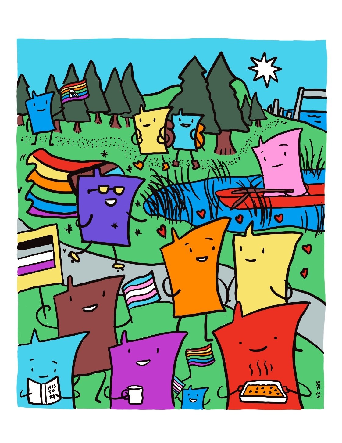An illustration of colorful characters in the shape of the state of Minnesota.