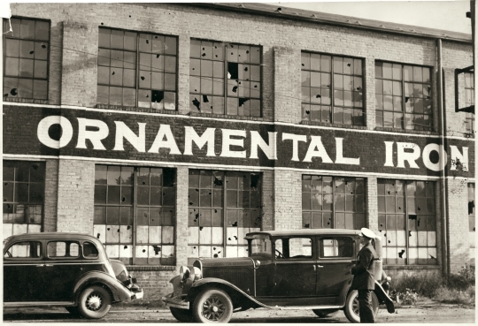 Strike damage at Flour City Ornamental Iron Works