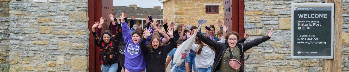 Children entering Historic Fort Snelling on a field trip