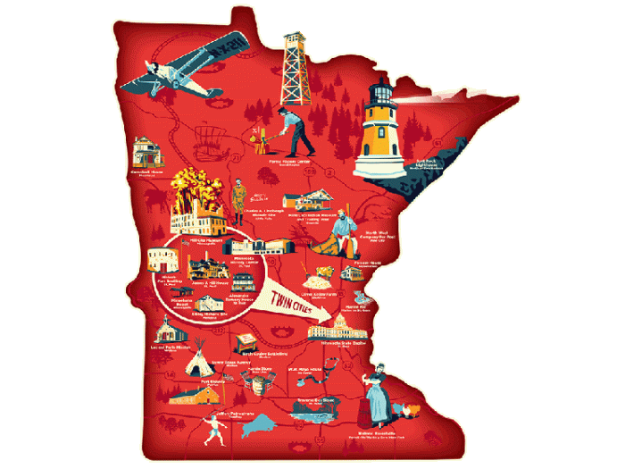 Illustration of Minnesota with landmarks