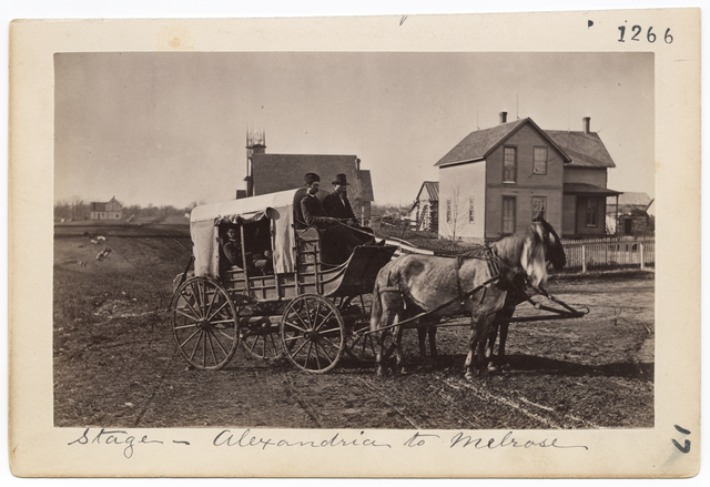Photograph of a stagecoach bound from Alexandria to Melrose, 1876
