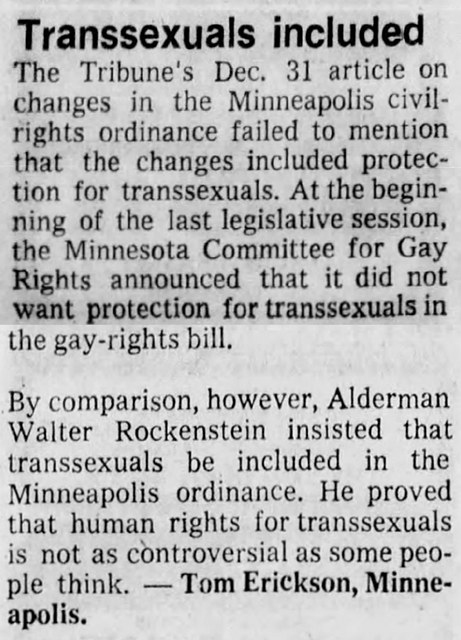 Letter to the Minneapolis Tribune, 1976