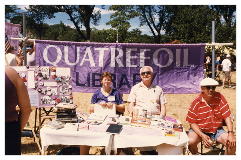 Quatrefoil Library’s booth at Pride in Minneapolis, 1988