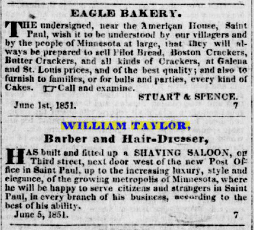 Advertisement for William Taylor’s shaving saloon