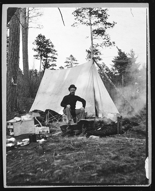 Black and white photograph of Outdoor activities at Itasca State Park, 1898.