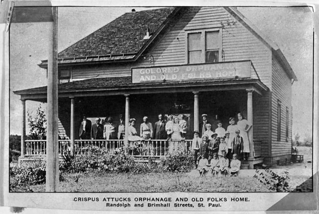 Black and white photograph of the Crispus Attucks Orphanage and Old Folks Home at 1537 Randolph Avenue in St. Paul, c.1910.
