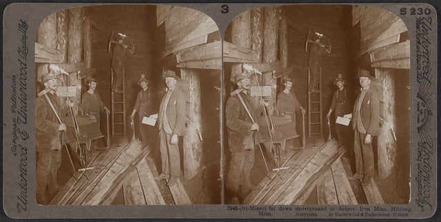 Underground mining on the Mesabi Range, 1906. Photo by Underwood & Underwood.