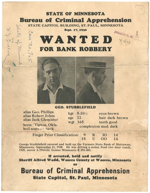 Color scan of a Wanted for Bank Robbery poster, 1930.