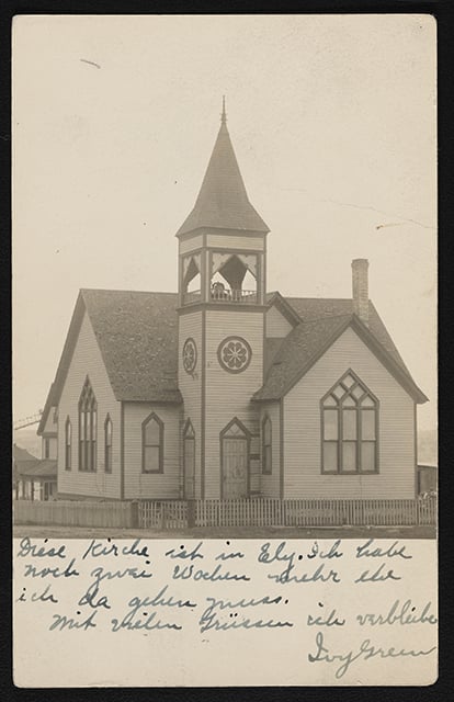 Black and white photograph of a church in Ely, 1913.