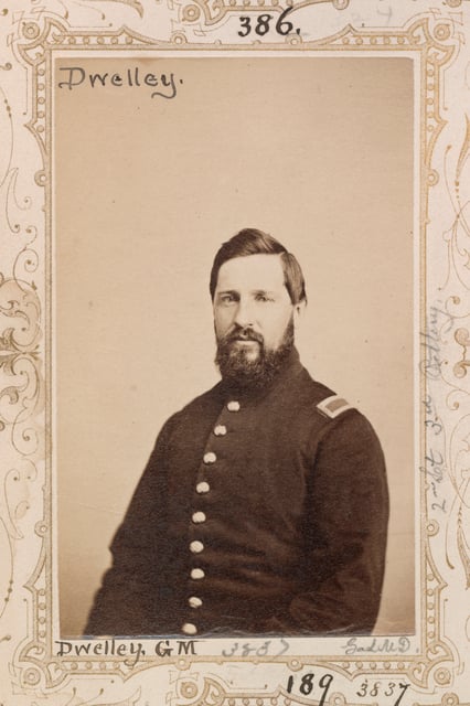 Black and white photograph of Merrill Dwelle, member of the Second Company of Minnesota Sharpshooters, c.1864. Photograph by Joel Emmons Whitney.