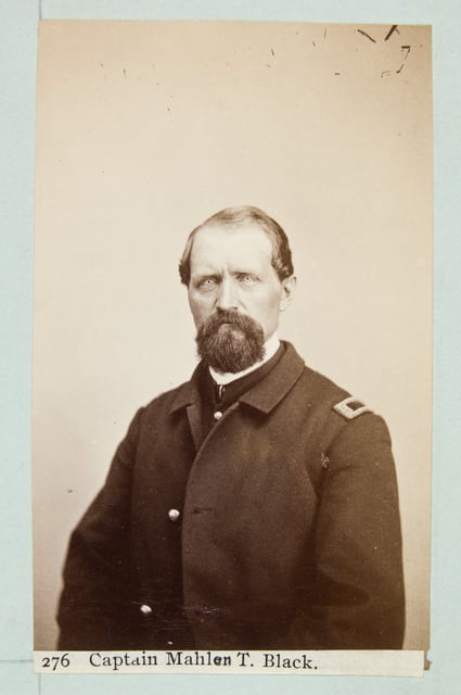 Black and white photograph of Captain Mahlon Black, Second Company of Minnesota Sharpshooters, c.1862. Photograph by Joel Emmons Whitney.