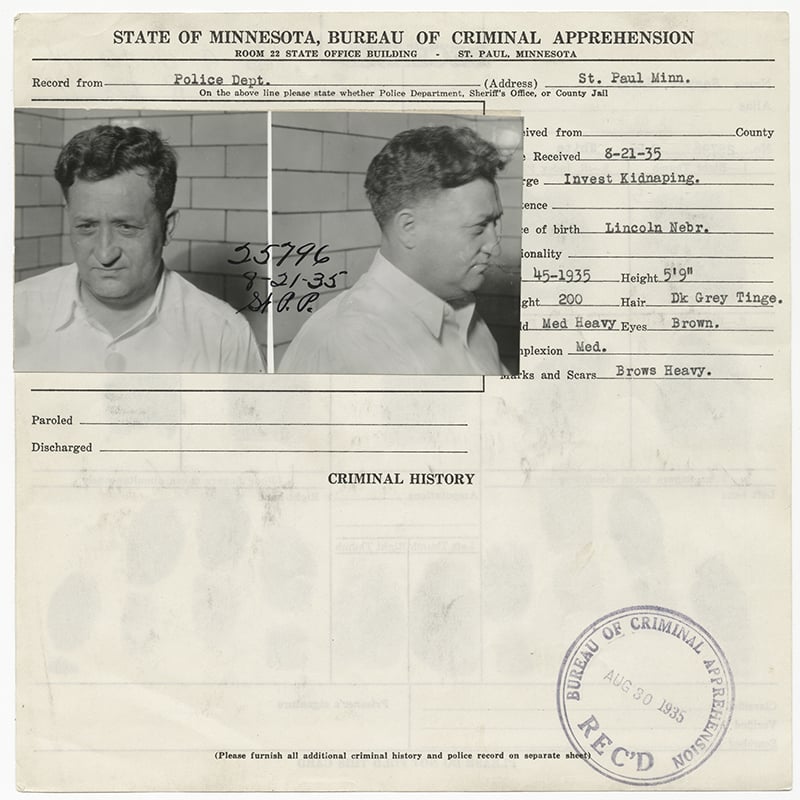 Black and white scan of a St. Paul Police record for Harry Sawyer, 1935.