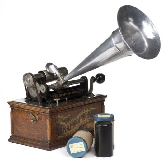 Color photograph of Columbia Graphophone used by Frances Densmore to record American Indian music, c. 1897.