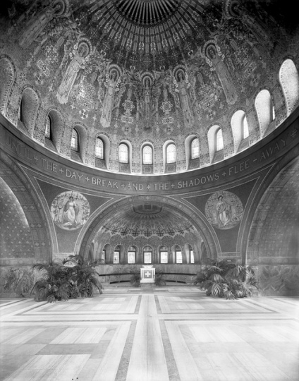 Lakewood Chapel dome interior, facing rear, ca. 1910
