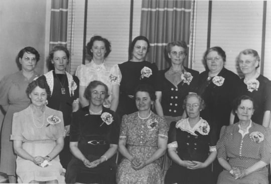 Black and white photograph of Former Crookston BPW presidents, 1942.