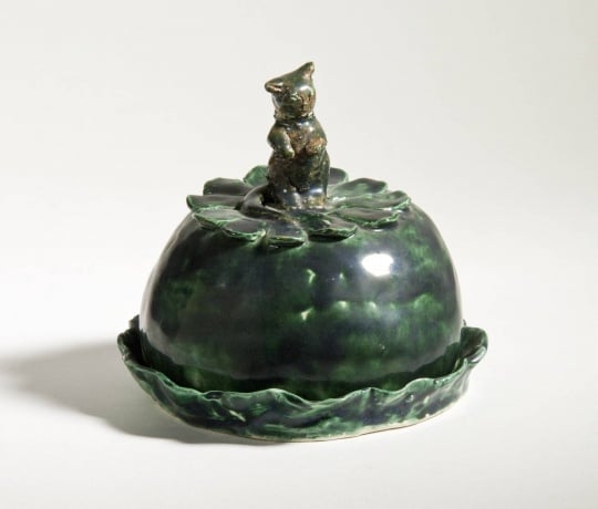 Two Piece Butter Dish, undated. Glazed ceramic by Clara Mairs.