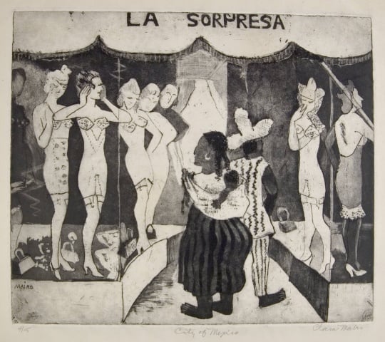 City of Mexico, undated. Etching on paper by Clara Mairs.