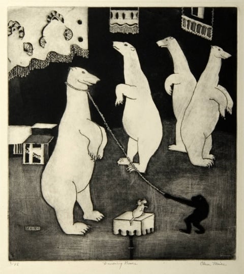 Dancing Bears, undated. Etching on paper by Clara Mairs.