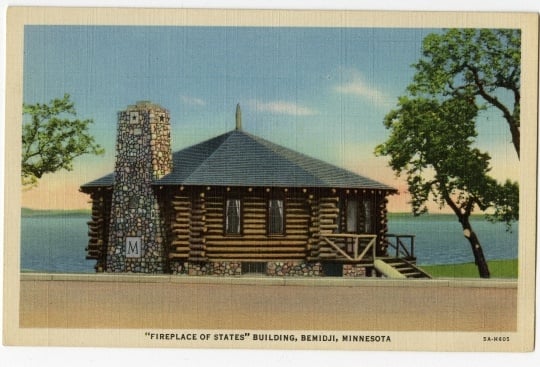 Postcard illustration of the old Paul Bunyan House, Bemidji