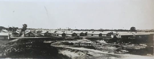 Black and white photograph of of cantonments at Fort Snelling, 1917.