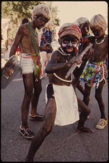 Participants in a Kiddies Parade, an annual event held during the summer in New Ulm, Minnesota. The children and parents make all of their own costumes and floats.