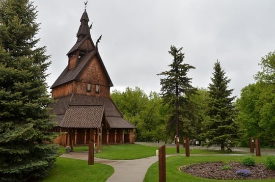 Color image of the Hopperstad Stave Church Replica, 2011. Photograph by Flickr user Steve Borsch.