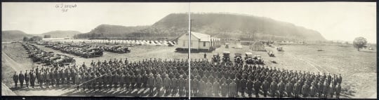 Black and white photograph of Minnesota Motor Corps encampment, Camp Lakeview, Lake City, c.1918.