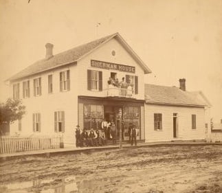 Black and white photograph of the Sherman House Hotel, Waconia, c.1890.