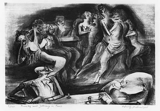 Franky and Johnny in Paris, lithograph on paper by Adolf Dehn, 1926.