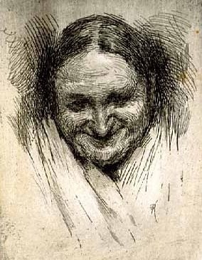 Old Woman looking down, c.1885. Etching by Robert Koehler.
