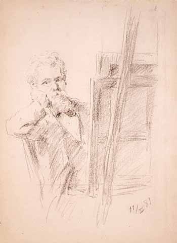 Self Portrait Behind an Easel, 1881. Charcoal on paper by Robert Koehler.