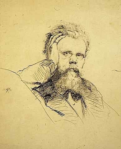 Self Portrait, 1881. Pen and ink on paper by Robert Koehler.