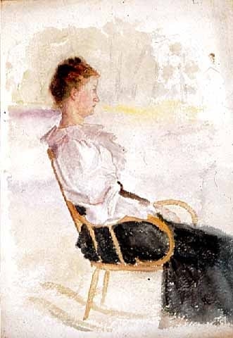 Woman in a Rocking Chair, c.1885. Watercolor on paper by Robert Koehler.