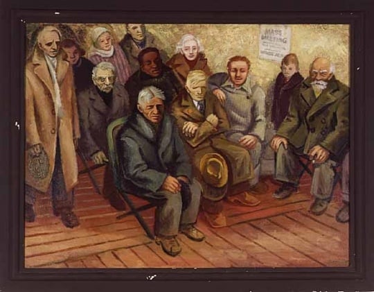 Color image of The Meeting, 1937. Oil on canvas by Syd Fossum.