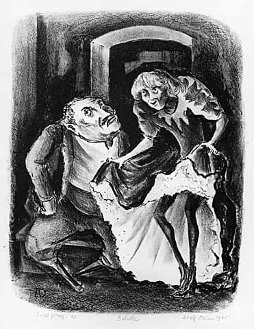 Babette, lithograph on paper by Adolf Dehn, 1945.