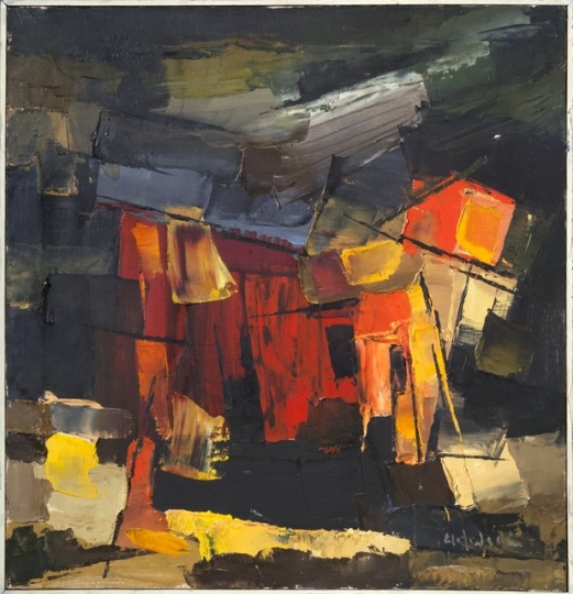 Boats and Fish Houses, oil-on-canvas painting by Elof Wedin, 1963–1967.