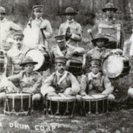 Black and white photograph of Musicians of the Sixteenth Battalion Band, c.1918.