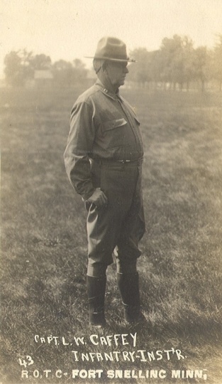 Black and white photograph of Captain L. W. Caffey, infantry instructor, at Fort Snelling, ca. 1917.