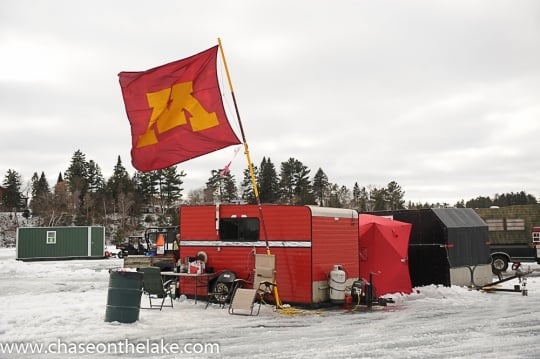 Ice fishing shack on Leech Lake for the International Eelpout Festival, 2016. Photo by Josh Stokes.