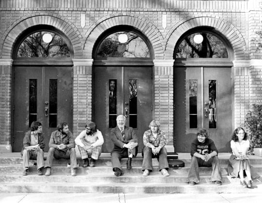 Roland Dille and students at Weld Hall