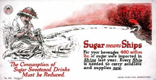 Color image of World War I-era poster encouraging the conservation of sugar, c.1917.