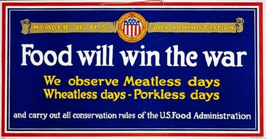 Color poster promoting food conservation printed by Forbes Lithographers in Boston, Massachusetts,c .1918.