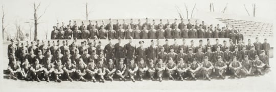 Black and white photograph of soldiers and officers of the Language School, Camp Savage, c.1943.