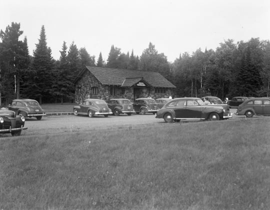 Cars parked outside Bridgehead Refectory