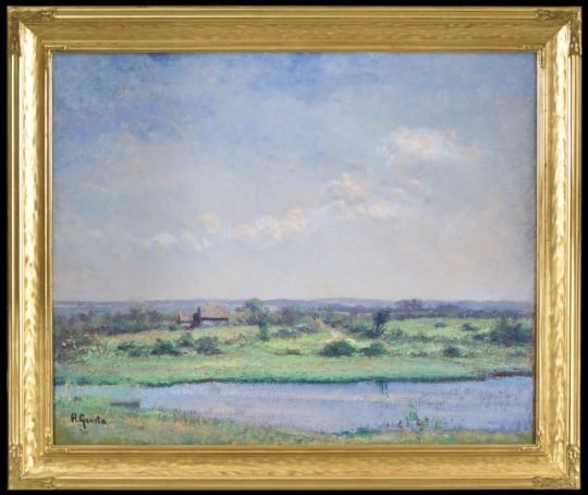 Painting of a farm landscape by Herbjorn Gausta