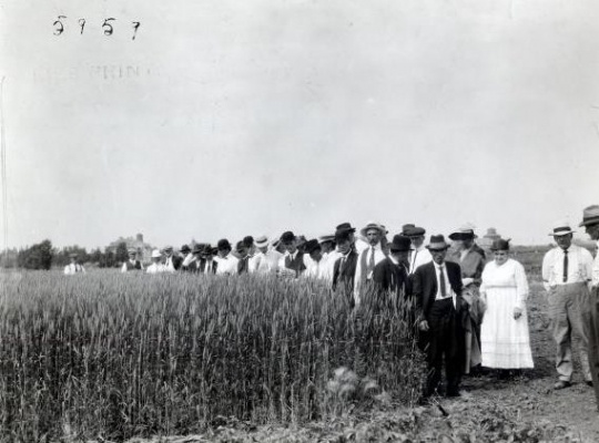 Black and white photograph of a group touring Northwest Experiment Station.